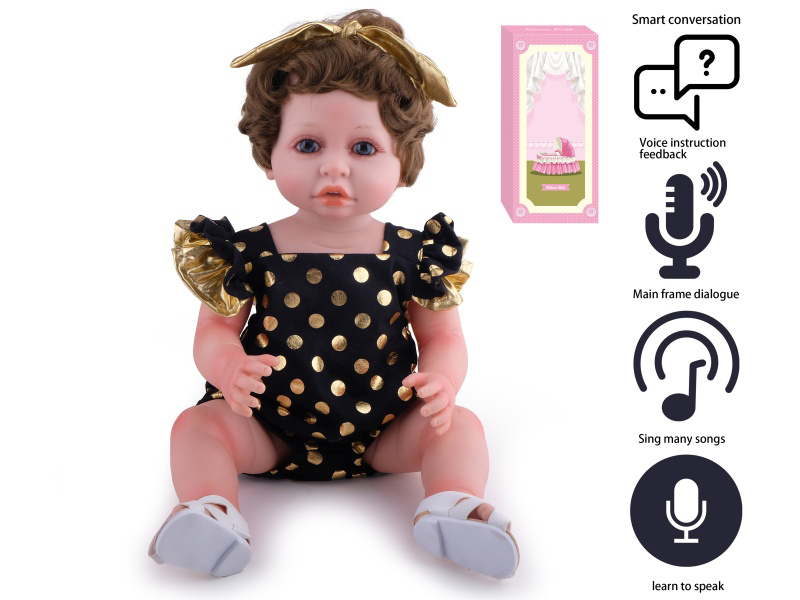 55cm Soft Plastic Reborn Doll(Wig Sheath) With Feeding-Bottle, Magnetic Pacifier, Diaper, Birth Card With Smart Conversation, Recording Functions