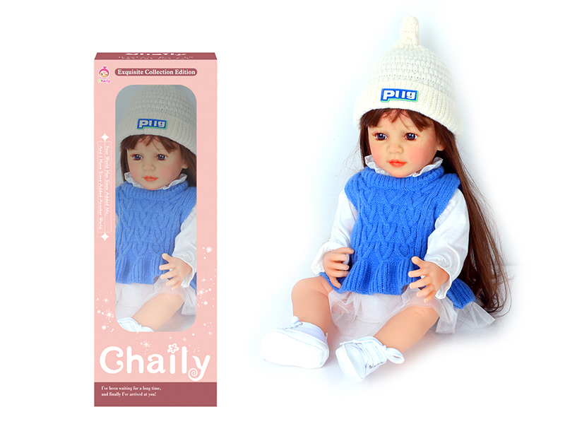 55CM Soft Glue Reborn Baby Doll(Machine Hair Transplant)With Diaper, Birth Card, Woollen Cap