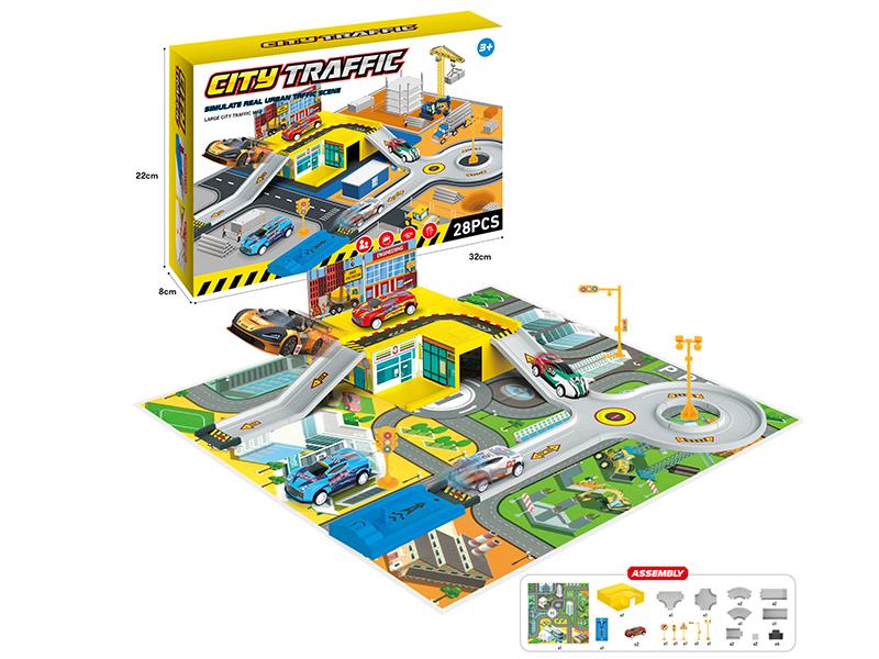 Simulated Track Ctiy Traffic Scene Set(With 2 Pull Back Cars, Launcher)