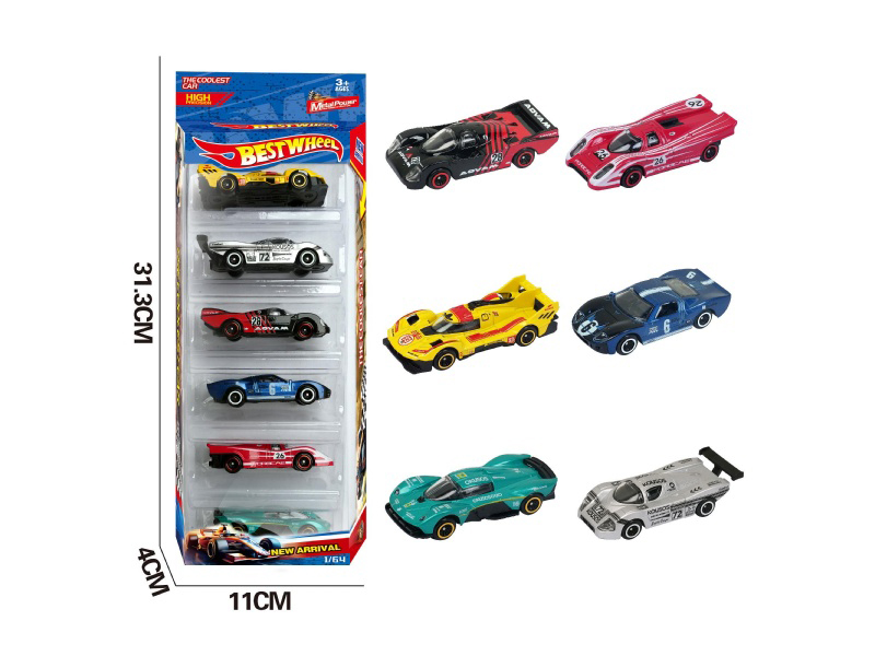 6-Piece 1:64 Racing Car, Sports Car Alloy Model 6-Pack