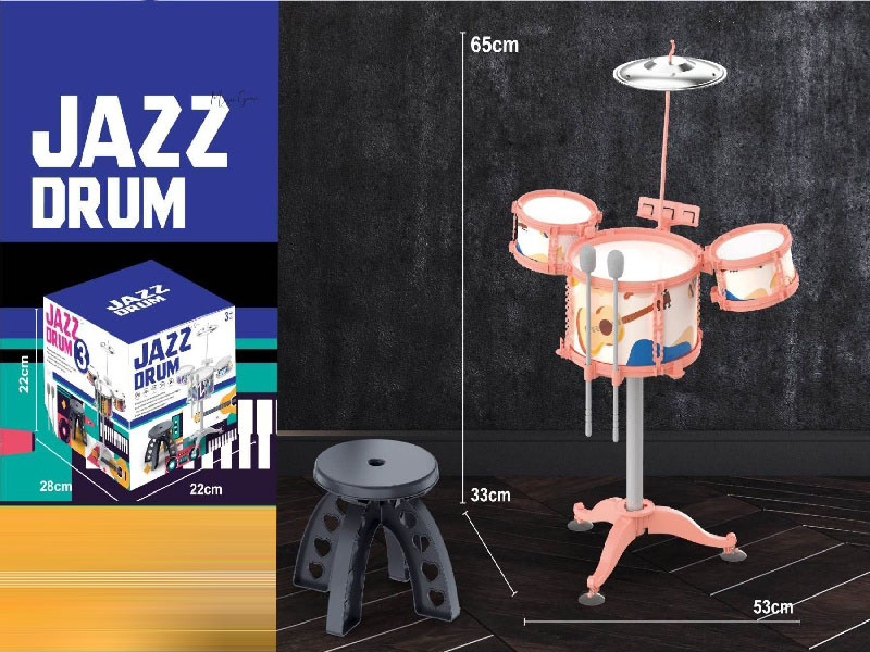 3 Drums, 1 Cymbal, Pink Ring Guitar Stand + Stool (Drum 3, 1+ Drum 5, 2)