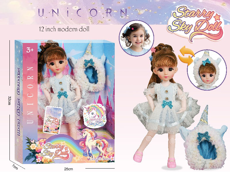12-Inch 30-Centimeter Unicorn Princess - 1 Piece With Unicorn Headwear - 2 Pieces With Hairpins