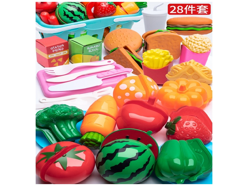 Chekela 28-Piece Set (With Basket) Children'S Simulated House Game Fruits And Vegetables Chekela Set