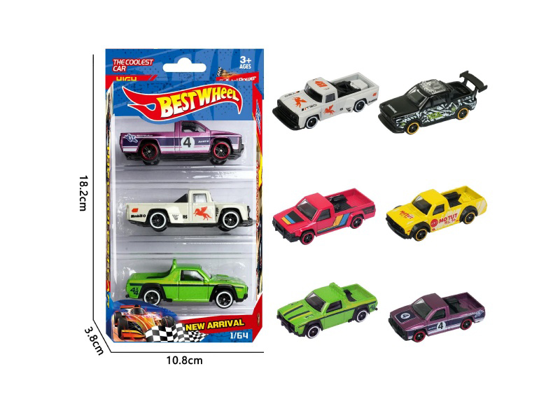 6-Piece 1:64 Pickup Truck Alloy Model 3-Pack