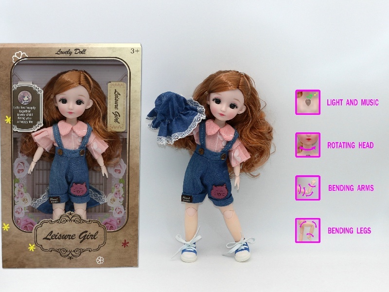 12-Inch 3D Simulation Eye 15-Joint Real-Life Music And Light Barbie Doll