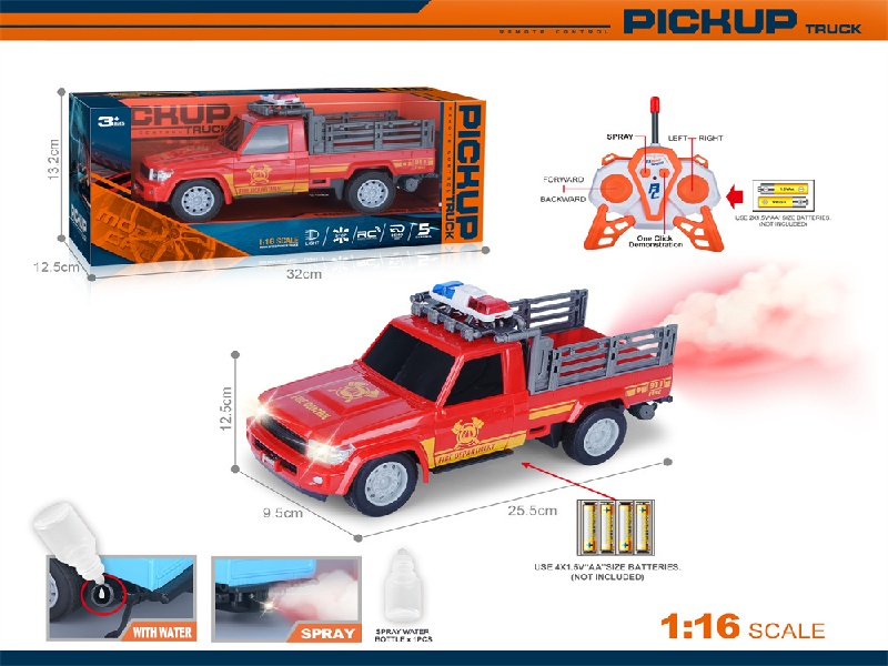 40Mhz 1:16 Five-Channel Spray With Front Headlights One-Click Demonstration Of Remote-Controlled Pickup Fire Truck (Electricity Not Included)