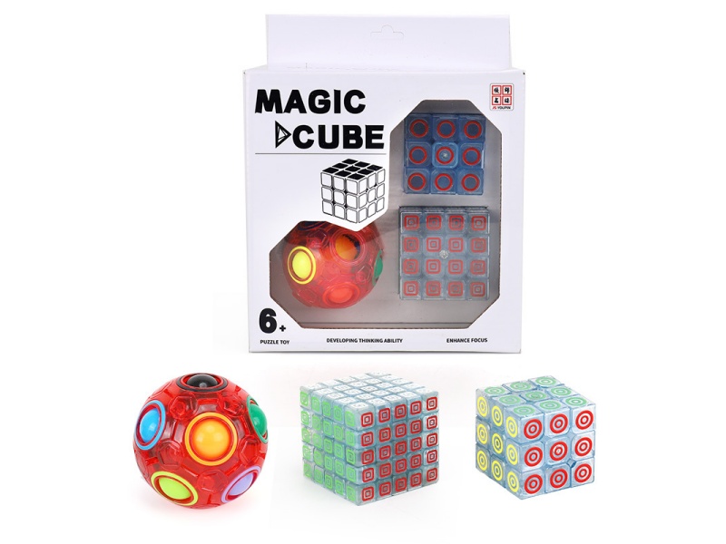 3X3 Transparent Rubik'S Cube + 5X3 Transparent Rubik'S Cube + Transparent Red Rainbow Ball (With Bearings)