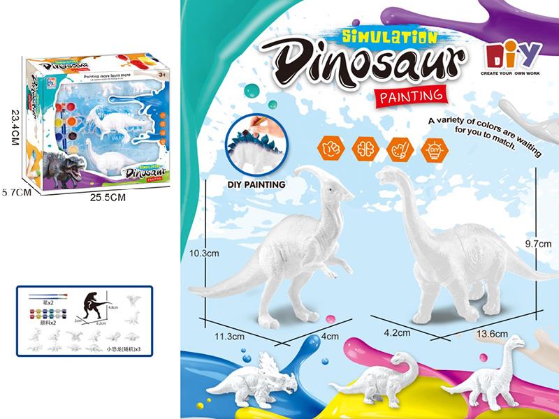 DIY Color Painting Brachiosaurus, Pararthrosaurus, 3 Small Dinosaur