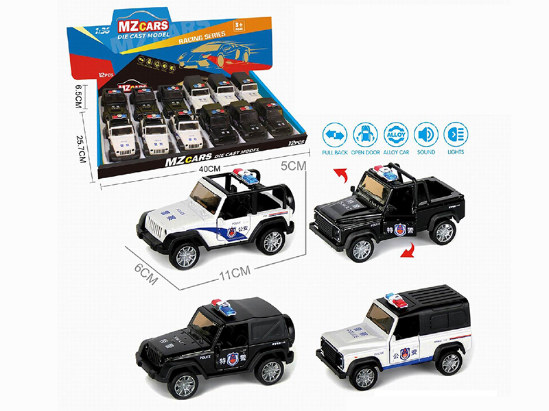 1:36 Pull Back Alloy Open Door Off-Road Police Cars(With Sound And Lights) 12pcs