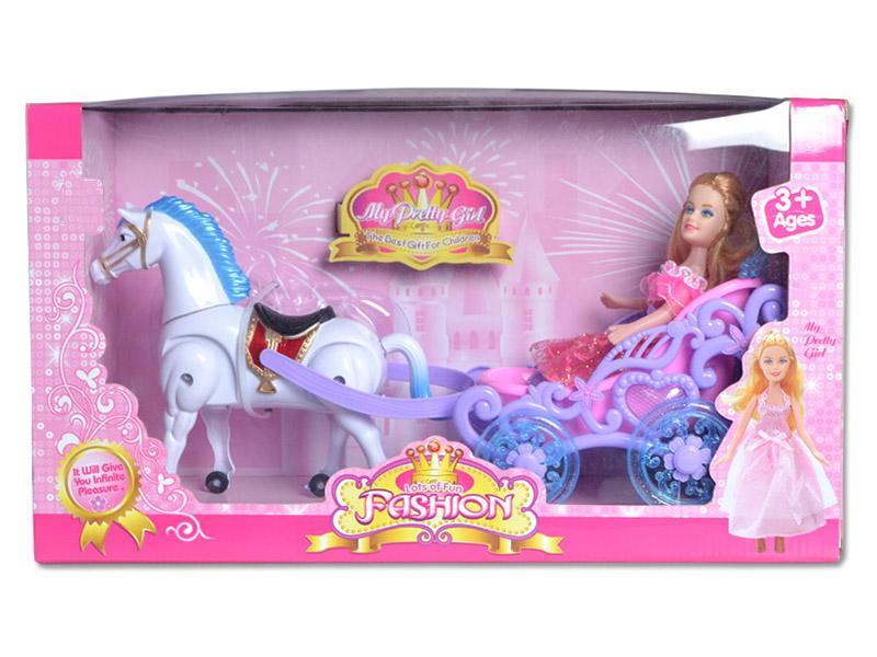 B/O Horse With Music And Light Carriage