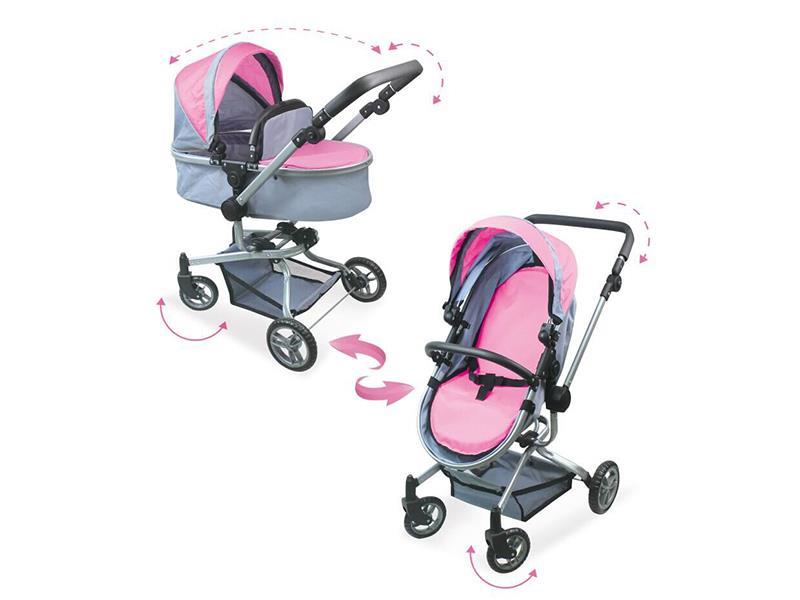 Convertible Doll Trolley With Adjustable Handle And Bottom Basket For Playing House