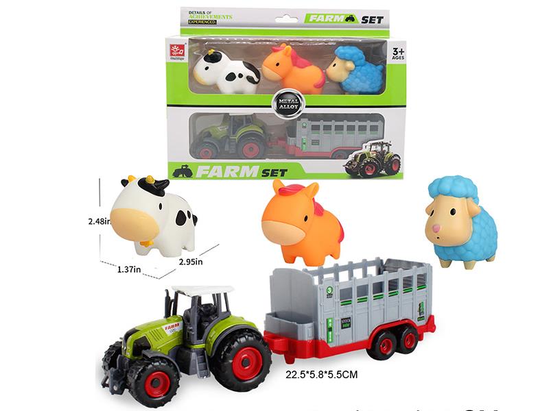Alloy Farm Tractor + Vinyl Animals