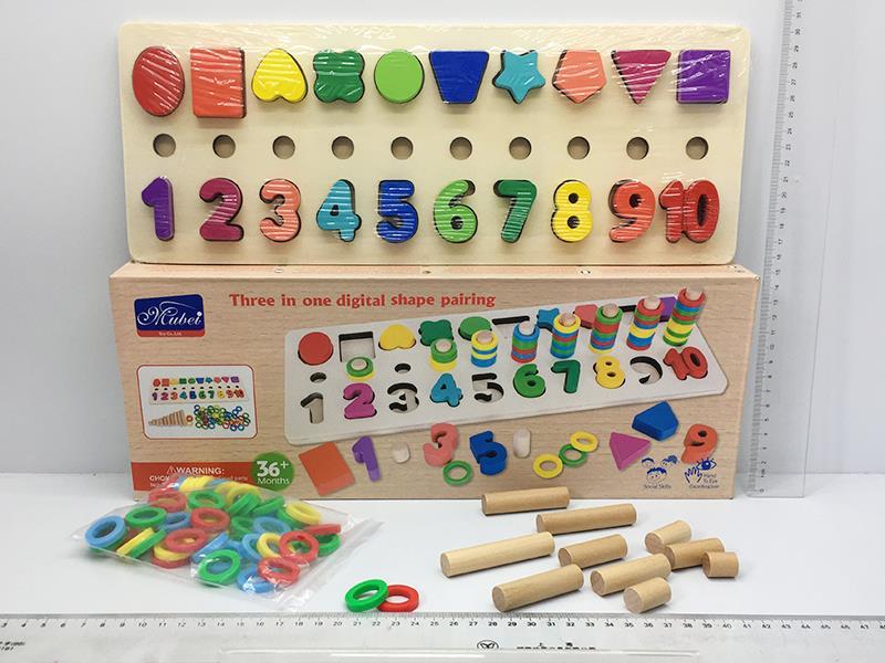 3 In 1 Wooden Number Shape Cognitive Matching Toy