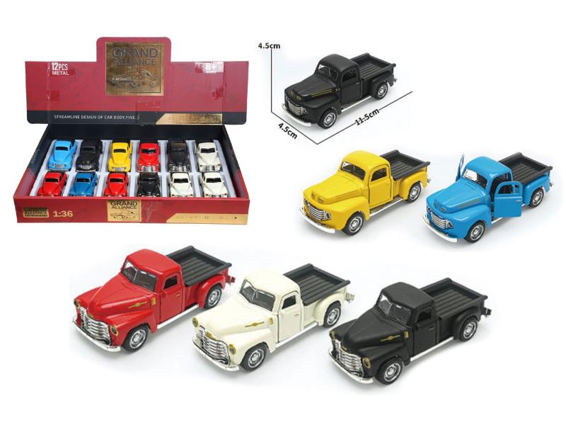 1:36 Huili Alloy Car Model - Retro Pickup Ford/Chevrolet (2 Mixed Packs Of 12 Pieces Per Box)