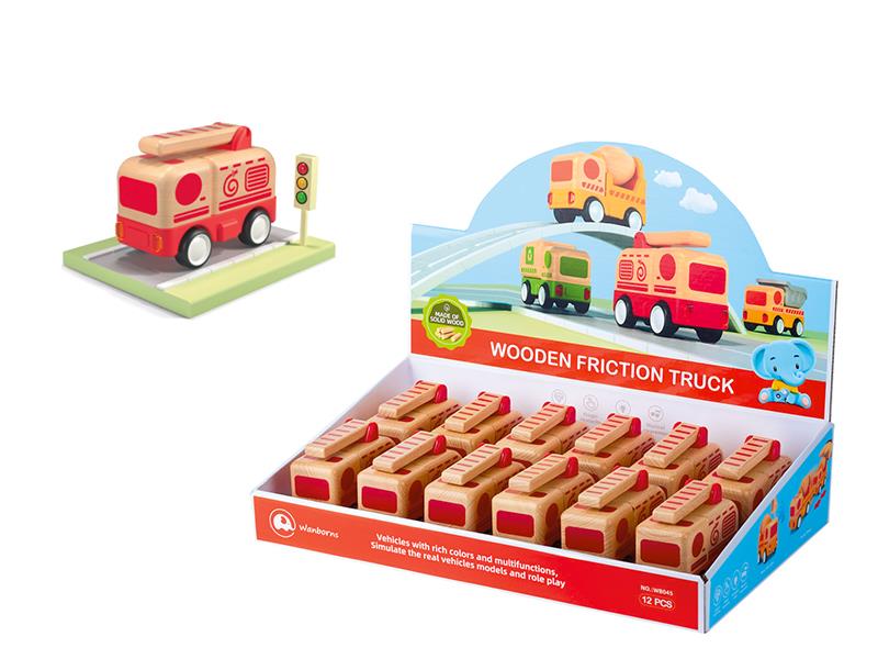 Wooden Mini Fire Engine With Music And Lights 12PCS/Box