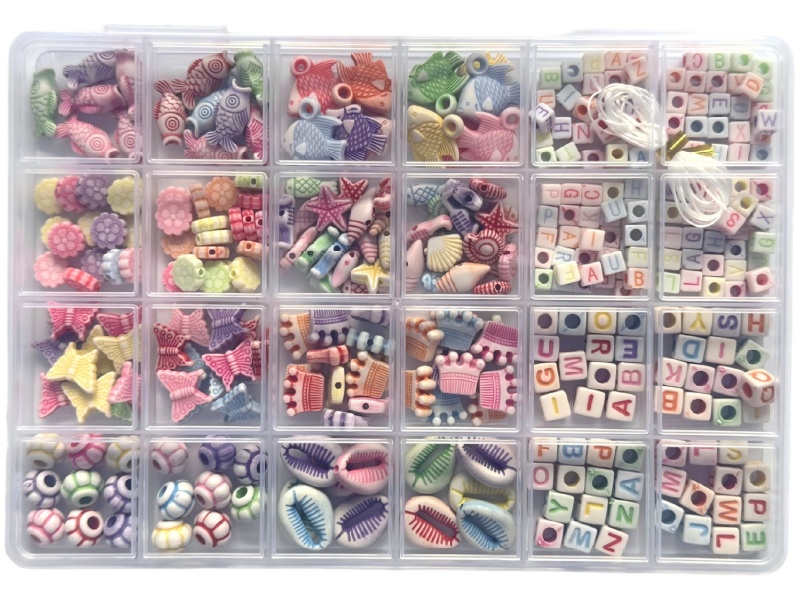 24-Grid Diy Beaded Box, Multi-Color Washed Beads, Letter Beads, Friendship Bracelet Making (With Beaded String
