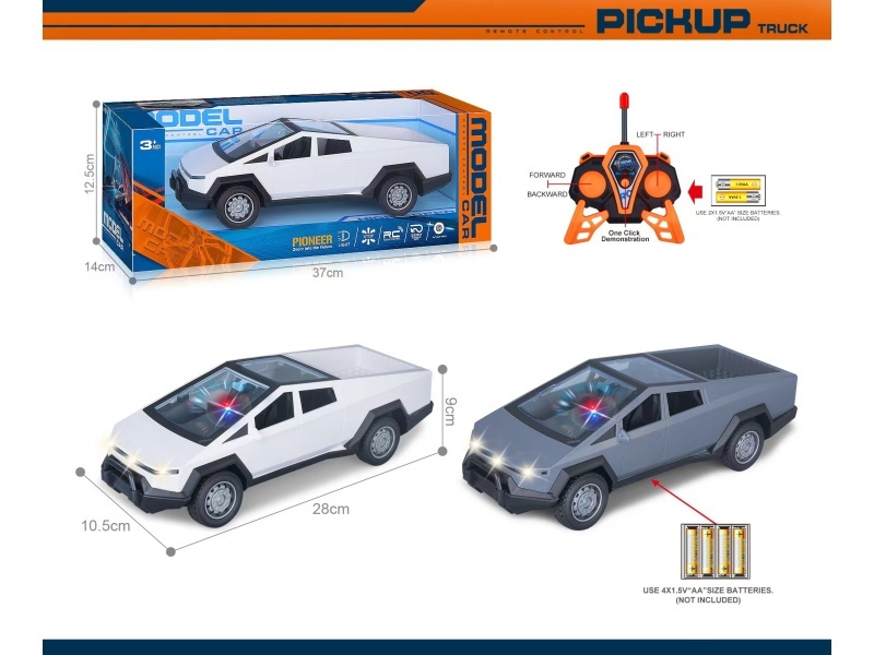 27Mhz 1:14 Five-Channel Tesla Cyber Pickup Remote Control With Lights, One-Button Demonstration, Bright Window Seat (Battery Not Included)