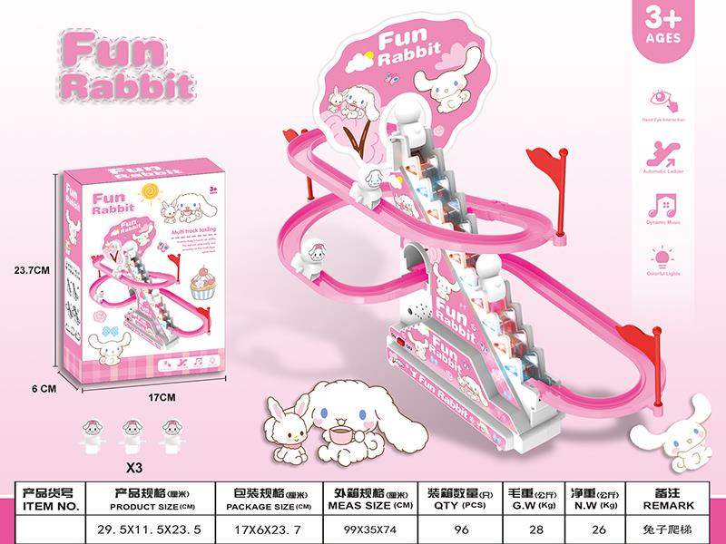 Rabbit Climbing Stairs Electric Slide Track Toy With Lights And Music(3pcs Rabbit)