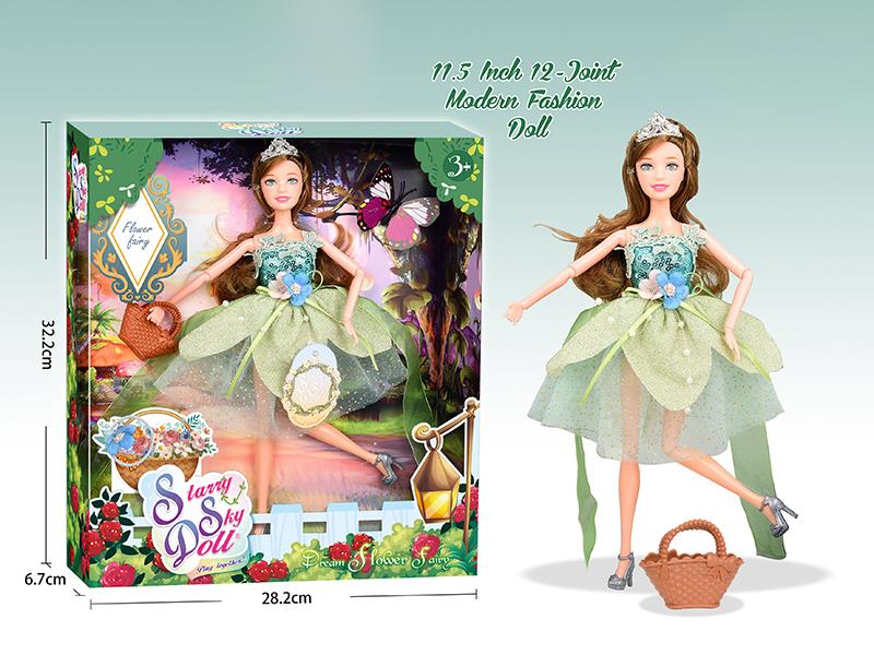 11.5 Inch 12-Joint Modern Fashion Doll With Handbag, Crown, Hair Elastic, Butterfly