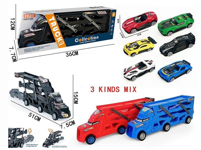 Three-Decker Folding Ejection Container Truck + 3 Alloy Sports Cars