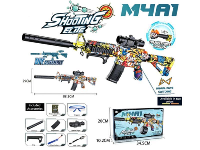 Large Graffiti M4A1 Hand-Automatic Water Bullet Gun Diy Detachable Front And Rear Supports Retractable Rear Supports [Magazine Version]