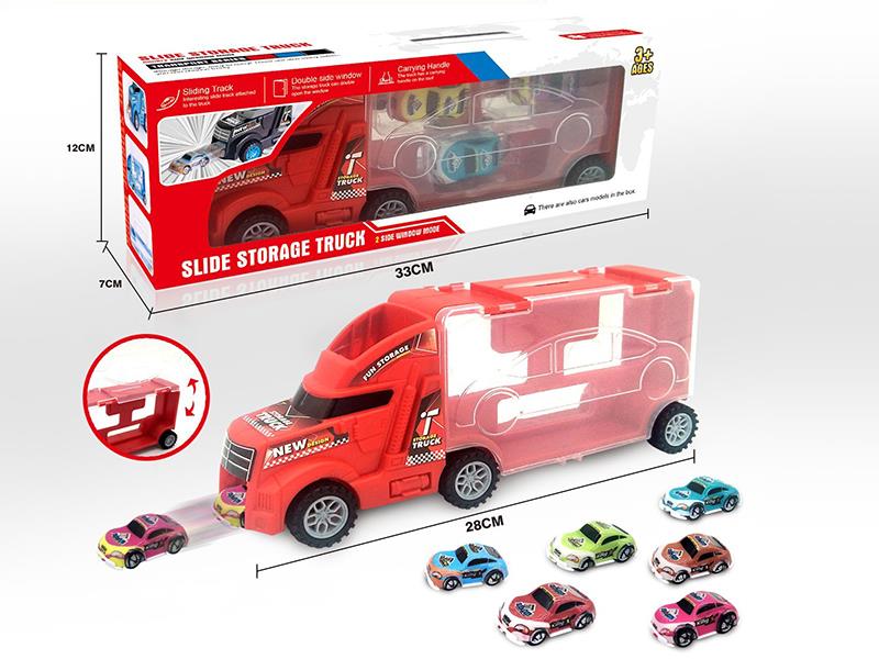 Red Slide Container Truck With Pull Back Small Cars