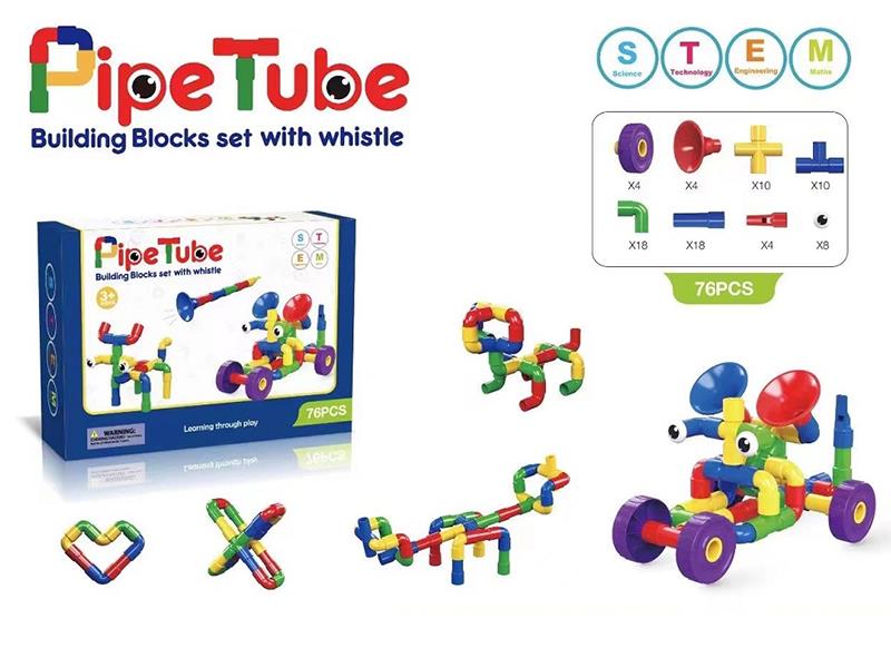 76pcs Pipe Tube Building Blocks With Whistle