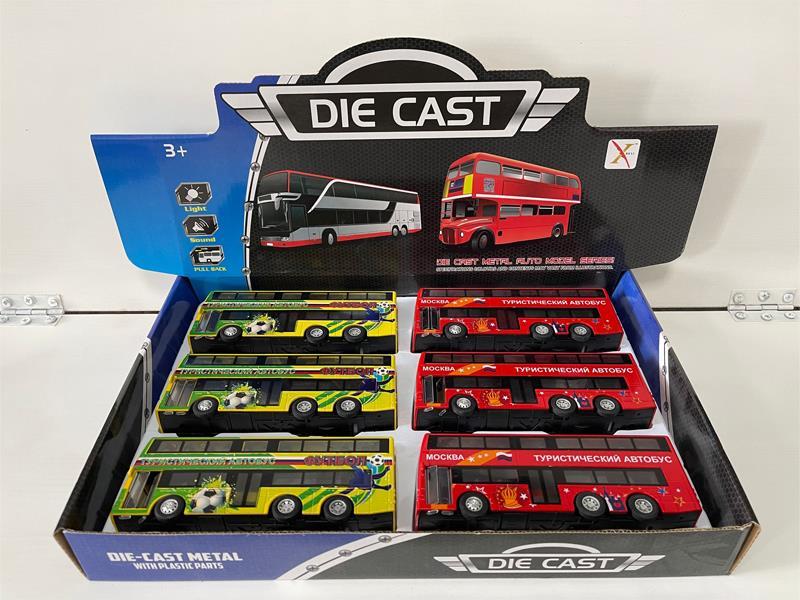 6PCS 1:90 Alloy Pull Back Russian Double Decker Tourist Bus