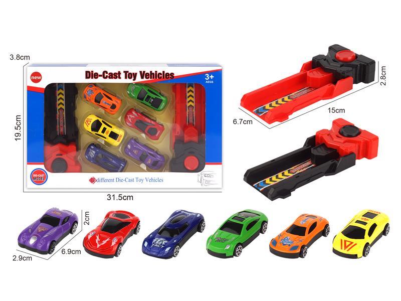 6Pcs Alloy Small Sports Car+Double Catapults