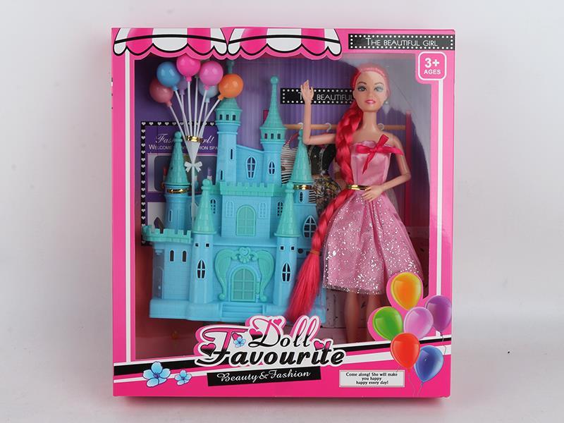 11.5 Inch Solid Full-Length Pigtail Doll+Villa+Balloon