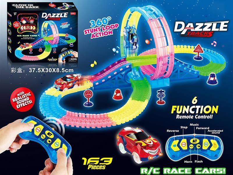 2.4G 6CH R/C Glow In The Dark Rotating Roller Coaster Rail Car With Light 163PCS