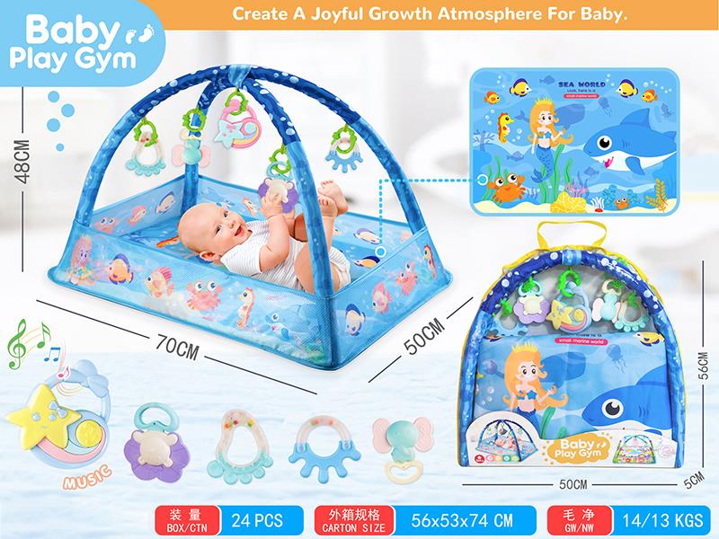 Baby Fence Fitness Blanket Crawling Mat With Music Box(Blue)