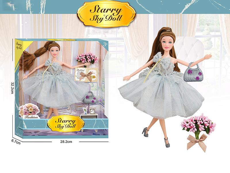 11.5 Inch 11-Joints Fashion Doll With Simulated Bouquet, Handbag, Bowknot