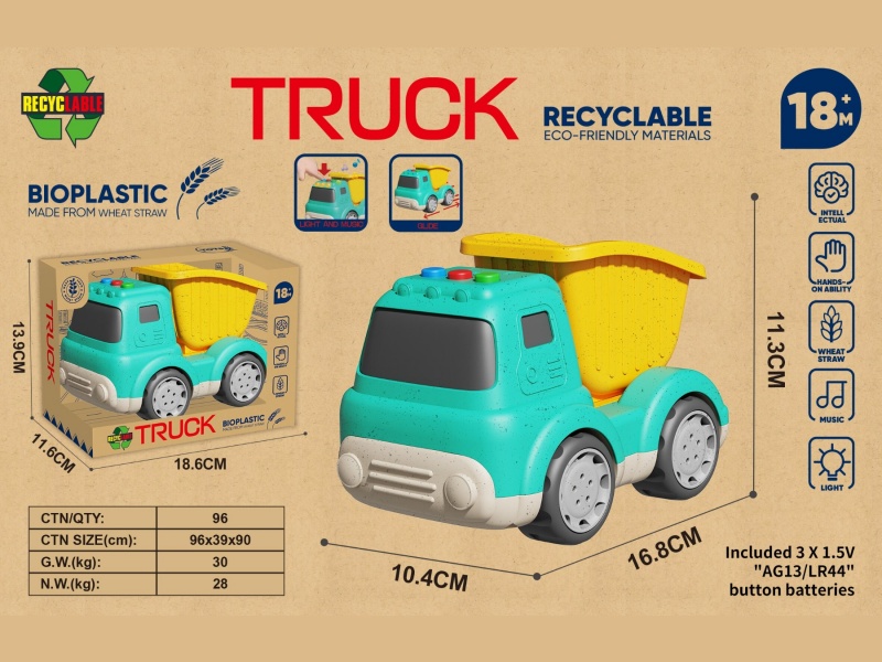 Straw Cartoon Sliding Engineering Dump Truck (With Lights And Music)
