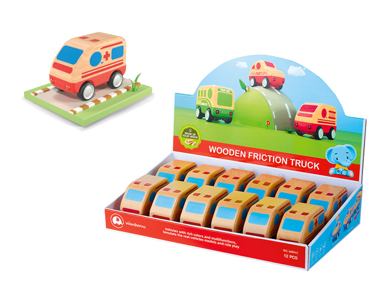 Wooden Mini Ambulance With Music And Lights 12PCS/Box