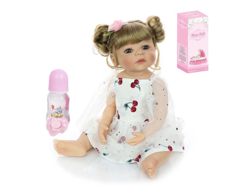 56Cm Rebirth Doll High-Fidelity Baby Doll (Wig) With Baby Bottle, Magnetic Pacifier, Diaper, Birth Card