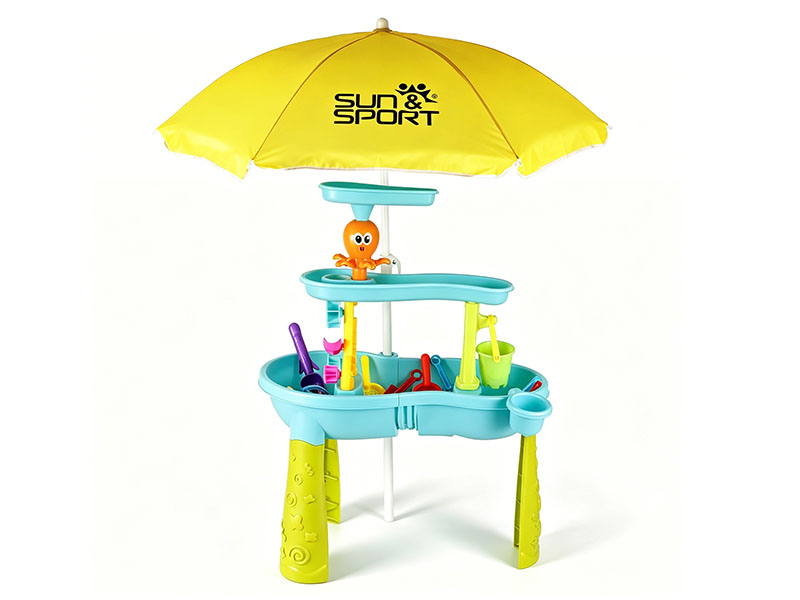 Three Level Waterfall Beach Table Set With Beach Umbrella
