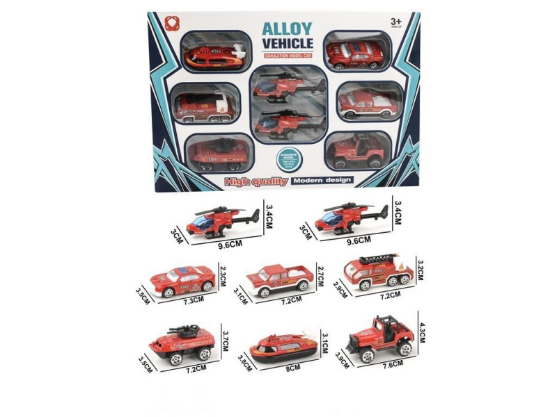 8 Pieces Of Sliding Fire-Fighting Alloy Vehicles