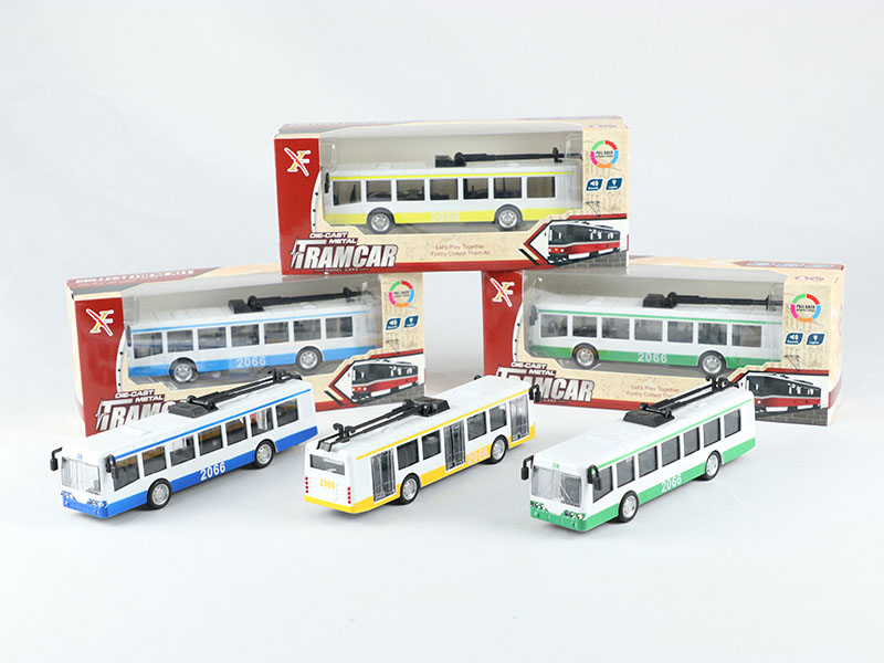 1:90 Pull Back Alloy Tram Car With Sound And Lights, 3 Doors Can Open