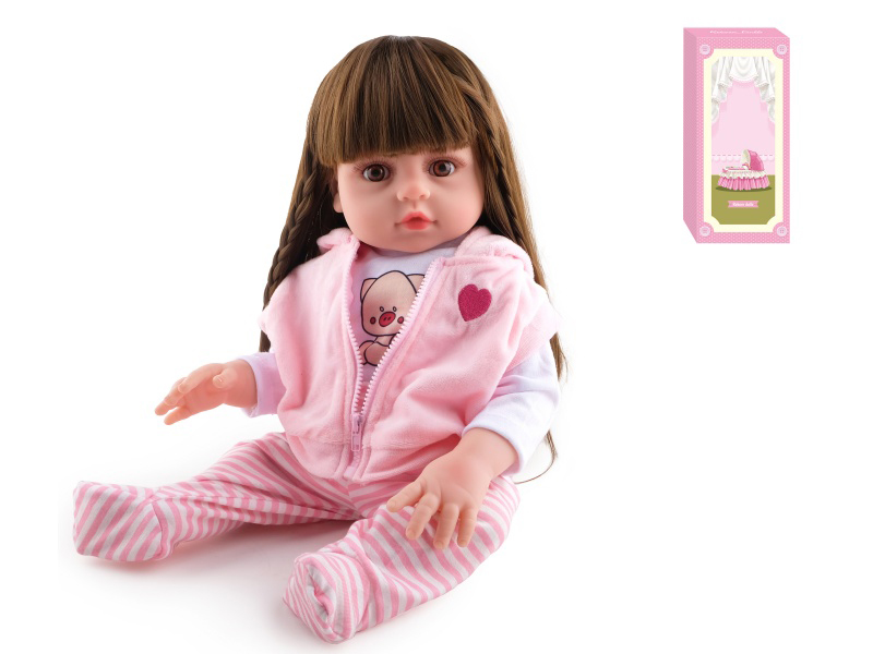 45cm Soft Plastic Reborn Doll(Wig Sheath)With Feeding-Bottle, Magnetic Pacifier, Diaper, Birth Card