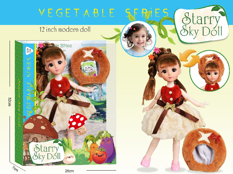 Starry Sky Mushroom Princess - 2 Pieces With Hairpin - 1 Piece Of Mushroom Hat - 1 Piece Of Wish Card - 12 Inches 30 Cm 11 Joints