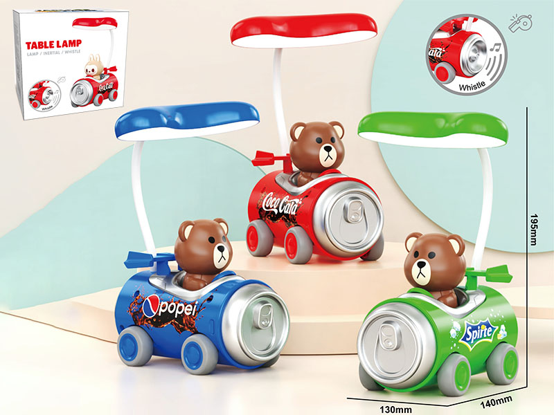 Cartoon Brown Bear Drink Can Friction Car Desk Lamp With Whistle