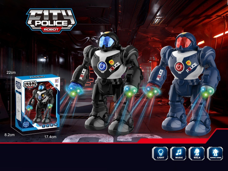 Police Electric Audio-Visual Robot, With Light And Music, Electric Straight Movement (Two-Color Mixed Installation).