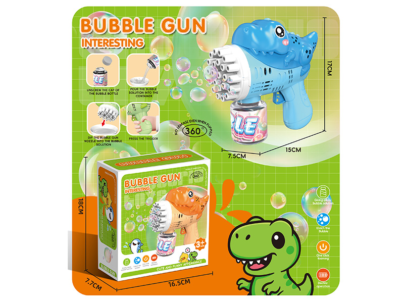 Blue Dinosaur Manual Bubble Gun