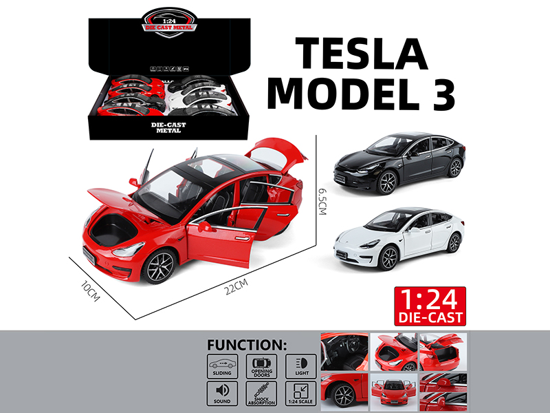 1:24 Tesla Pull Back Alloy Car Model(6 Doors Can Opening, Sound And Lights)