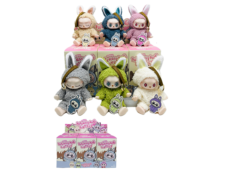 7" Plush Vinyl Labubu Dolls With Keychain 6pcs