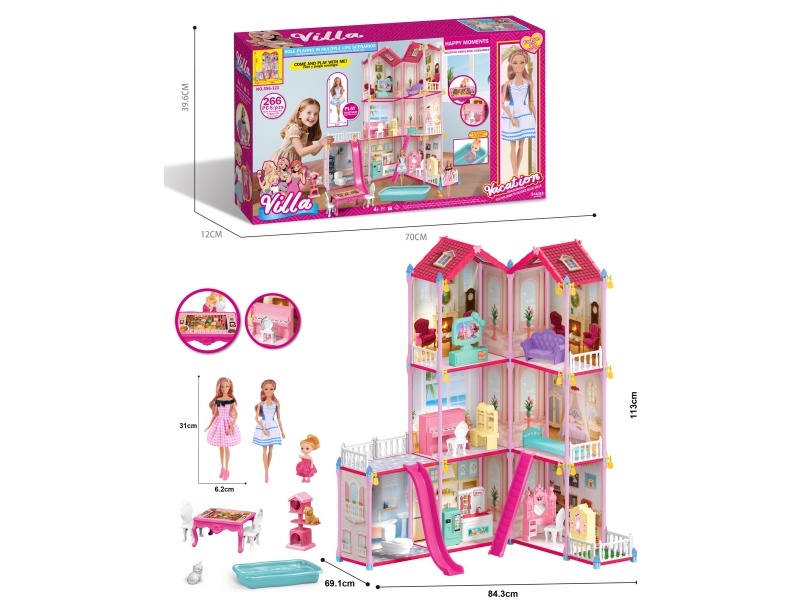 11-Inch Barbie Doll Diy Assembly Villa Playhouse Castle Toy 266Pieces Windowing Large Gift Box
