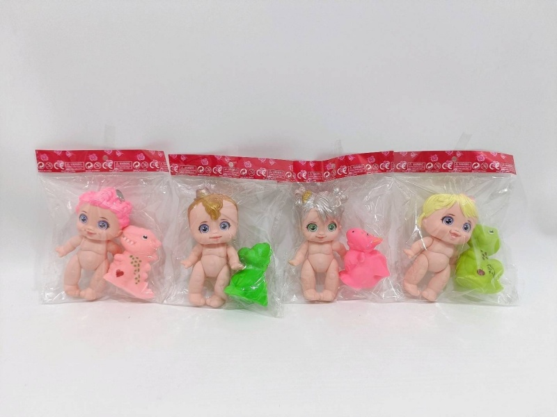 5-Inch Large Colored Rubber Doll With A Small Rubber Dinosaur