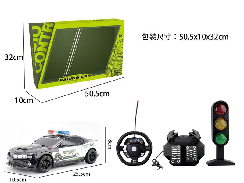 27Mhz 1:16 4-Channel Gravity Sensing Steering Wheel Pedal Remote Control Chevrolet Police Car With Flash Light(Included Batteries) + Traffic Light