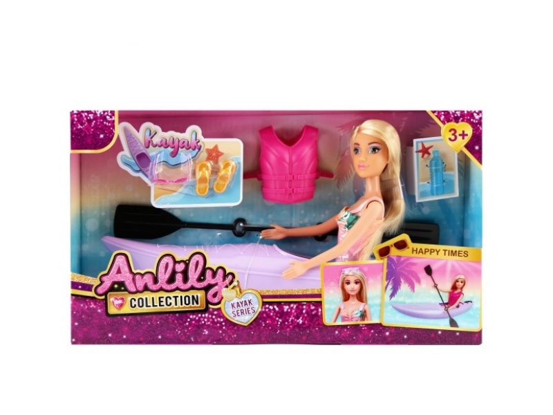 11.5-Inch Solid Body Doll Rowing Boat (Brown Skin)